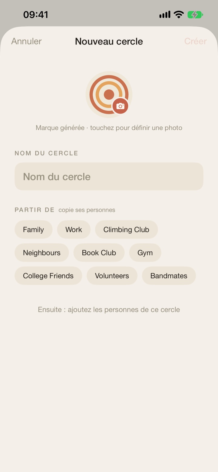 Nouveau cercle: Partir de personnes connues